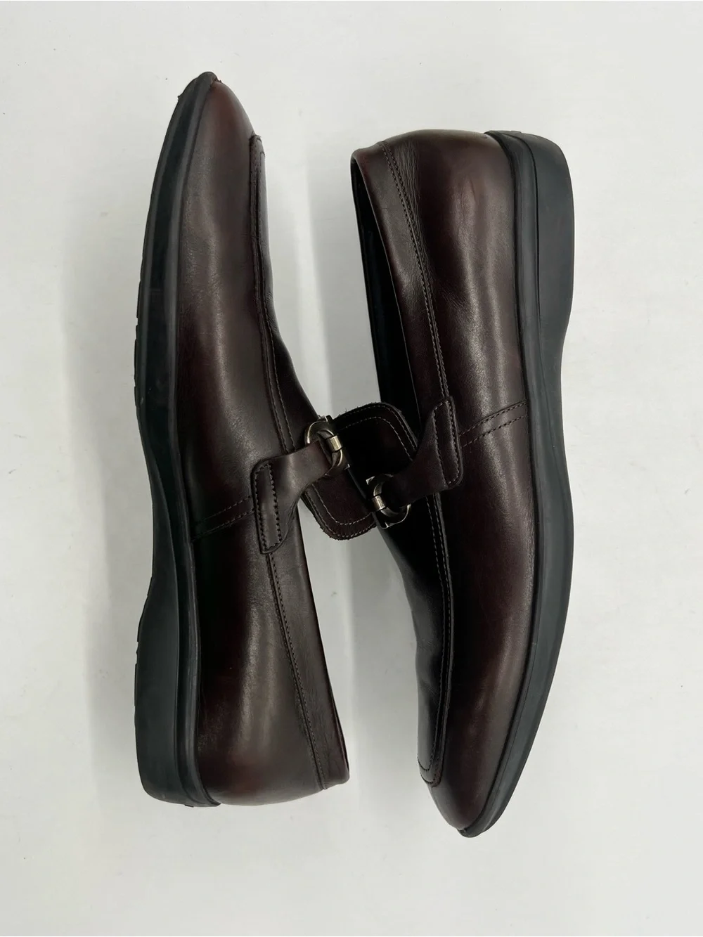 Salvatore Ferragamo Dark Brown Leather Men's Sz 9D Silver Gancini Bit Loafers